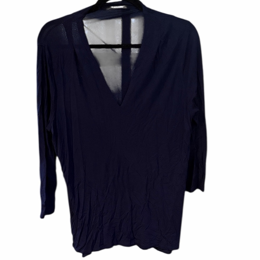Tahari Deep Blue Mesh Detail Top